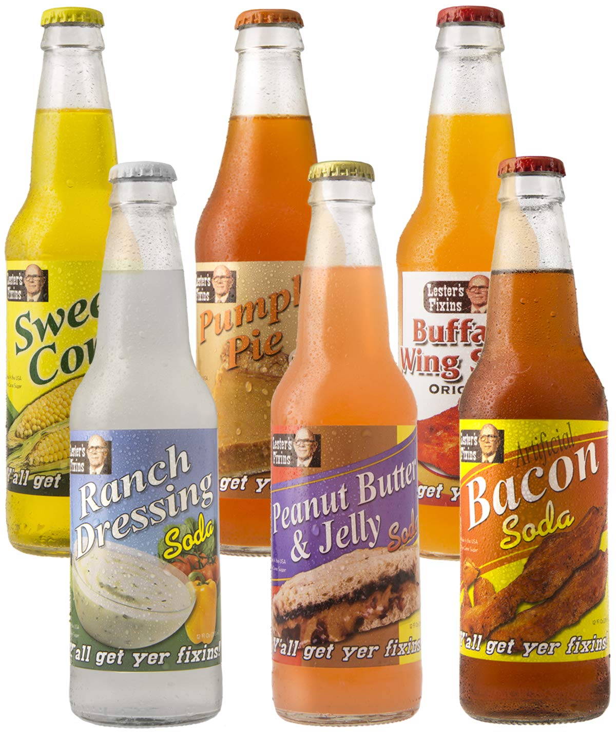 “Lester’s Fixins” Outrageous Wild Crazy Unique Flavor Soda Pop 6 Pack Sampler Set